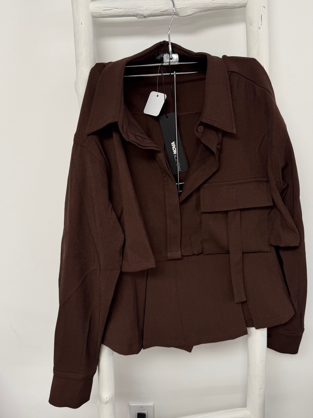 Fashion Nova Brown Crop Shirt & Pleated Mini Skirt Set - Picture 14 of 14